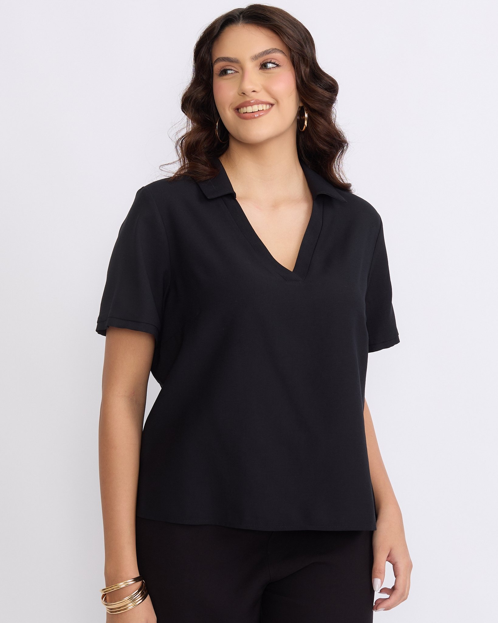 Blusa Viscose Gola Decote V Preto